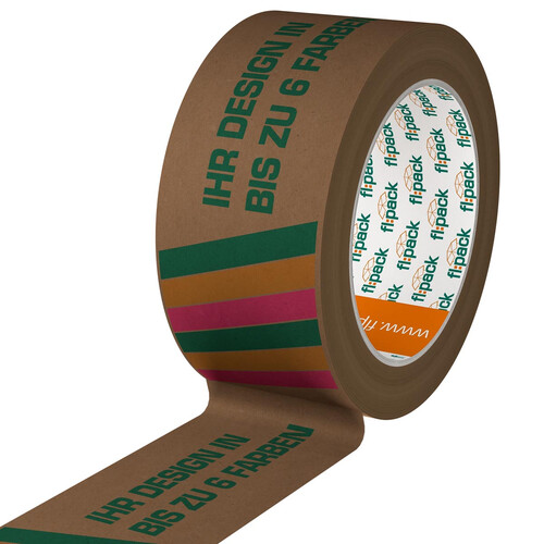 Recycling Klebeband Papier 50mm x 50m Hotmelt Braun 3 farbig bedruckt nachhaltig